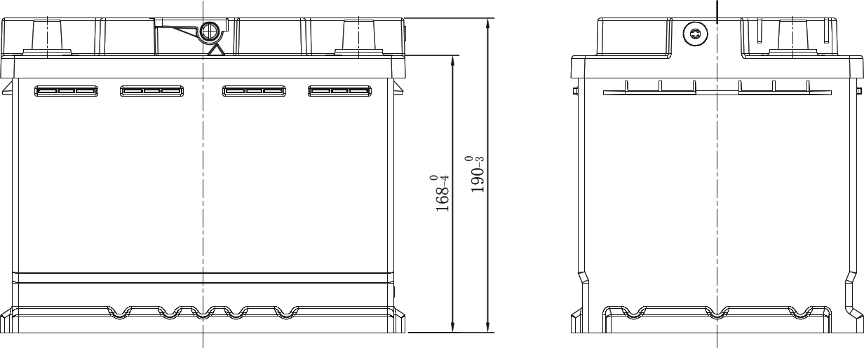 Factory front and side view drawings of the A60 (AGM-L2) case, 190 mm high